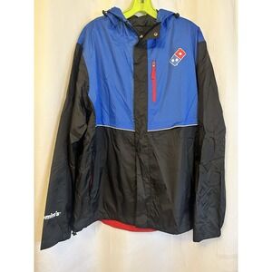 Dominos Pizza Jacket Adult XL Black Full Zip Hooded Work Uniform Windbreaker
